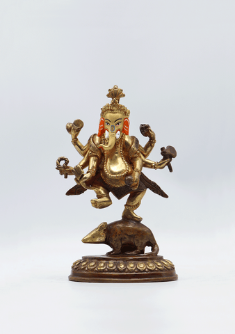 Gold Plated Dancing Ganesha Statue 5.5 Inch