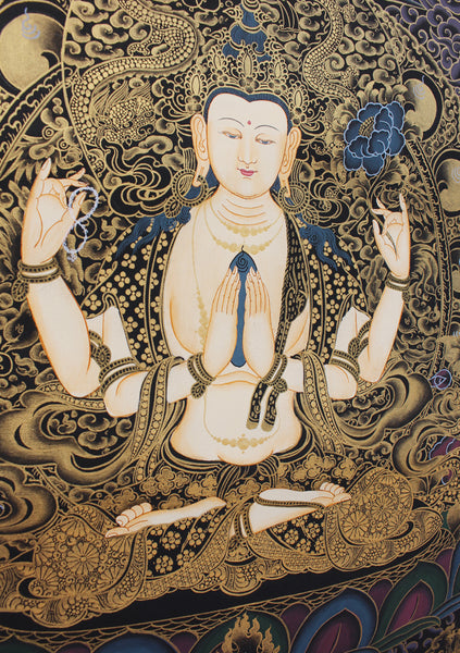 Black Chenrezig with Dragon Thangka Painting