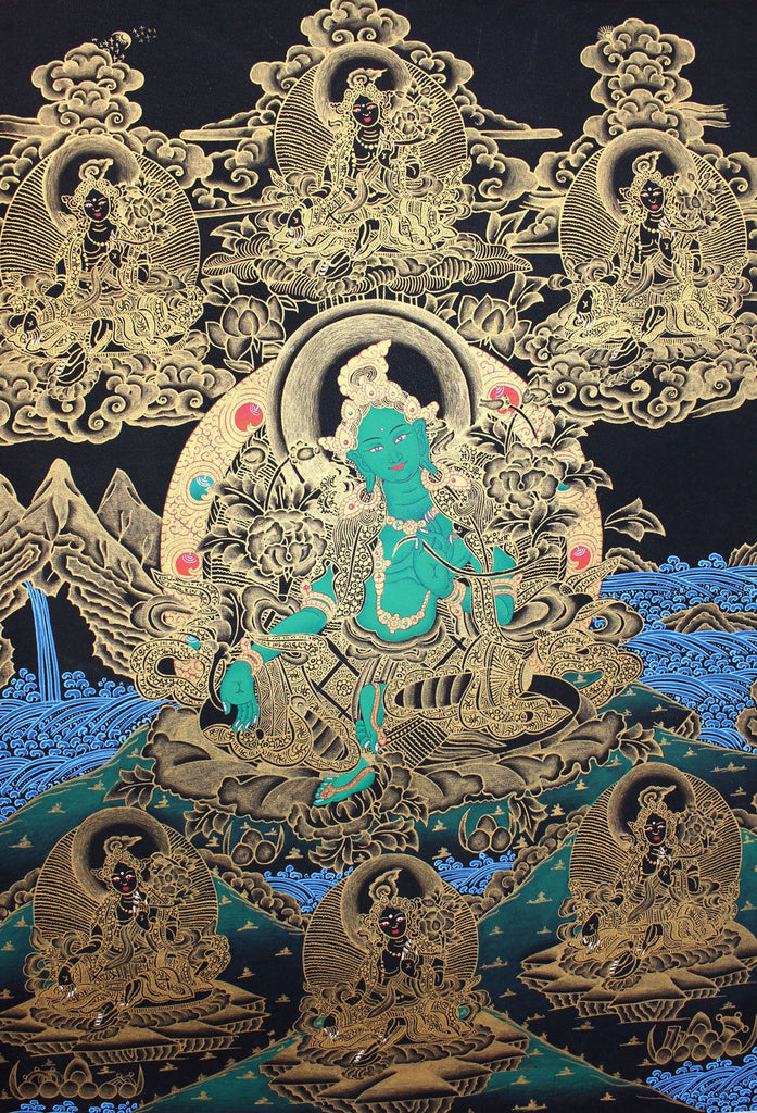 Green Tara Golden Thangka Painting
