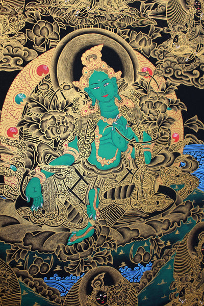 Green Tara Golden Thangka Painting