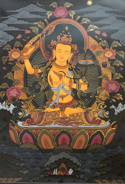 Manjushri Thangka on Dark Canvas 55x40cm NTH59