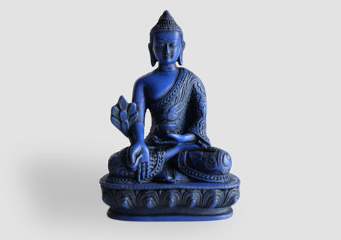 Dragon Carved Blue Medicine Buddha Resin Statue