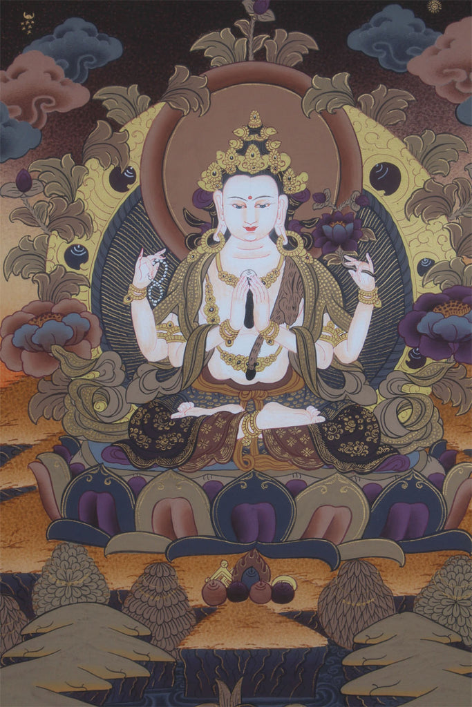 Om Mani Chenrezig Thangka Painting