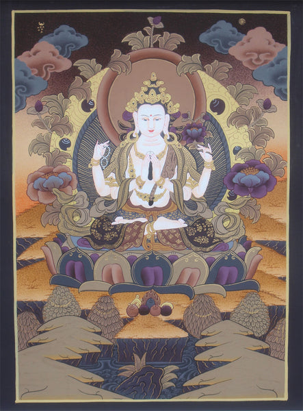 Om Mani Chenrezig Thangka Painting