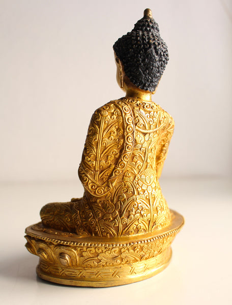 Flower Carved Gold Plated Menla Statue