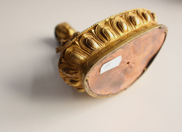 Flower Carved Gold Plated Menla Statue
