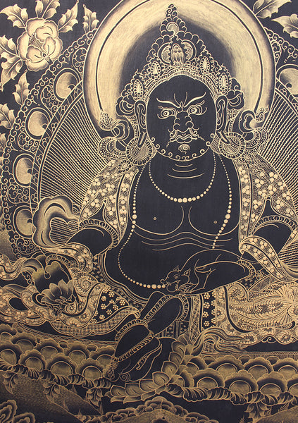 Black Jambala Single Deity Gold Tonned Thangka Painting
