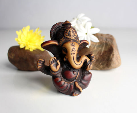 Baby Ganesh Resin Statue 2.5 Inch with Red Patina-4 Sets