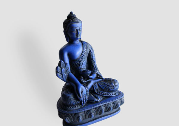 Dragon Carved Blue Medicine Buddha Resin Statue