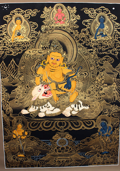 Black Jambala with Deities Thangka Painting