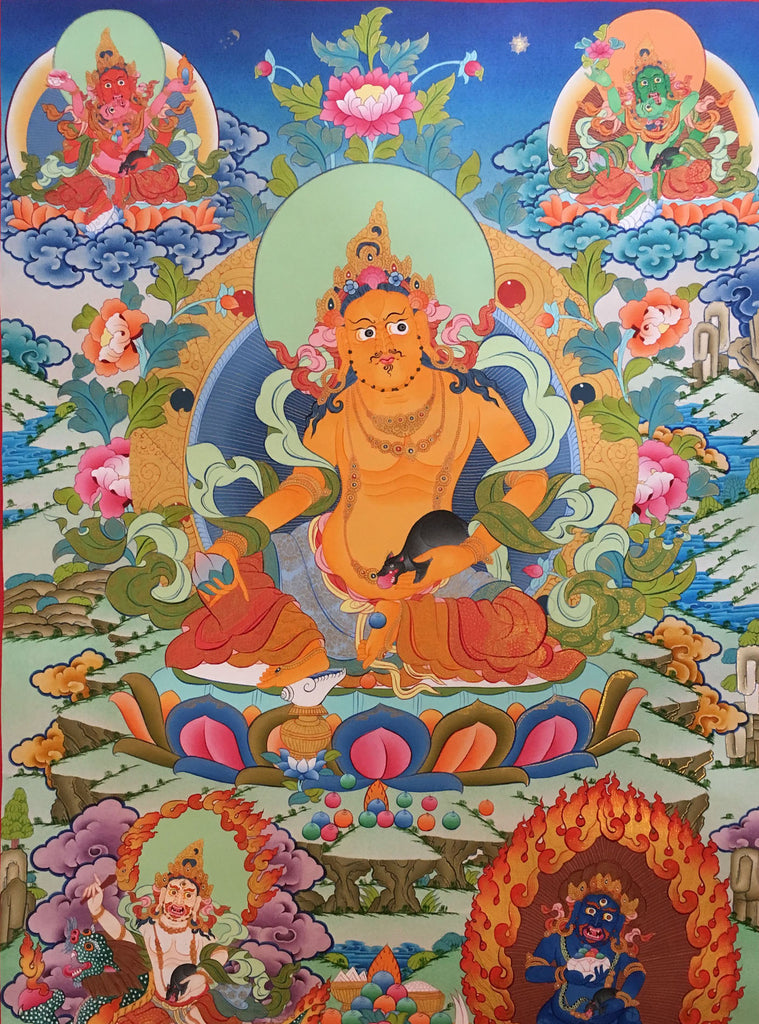 Zambala thangka with Bodhisattva Shakti, Tibet Thangka 32x22 inches