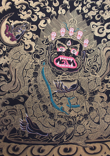 Black Mahakala Gold Toned Thangka Painting