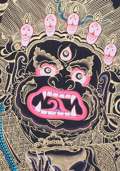 Black Mahakala Gold Toned Thangka Painting