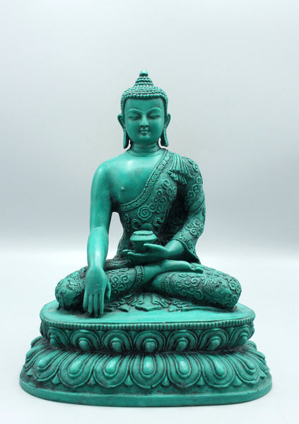 Shakyamuni Buddha Green Resin Statue 9 Inch