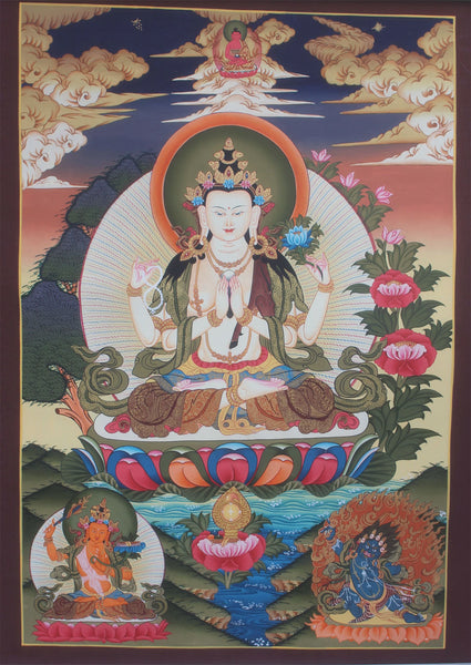 Chenrezig Thangka Painting-Avalokitesvara Canvas Thangka