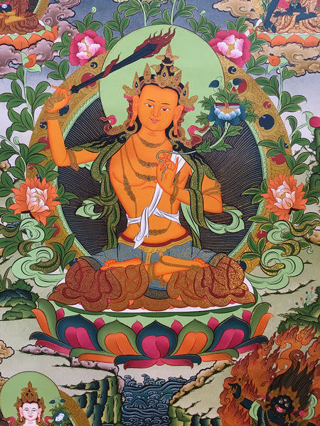 Manjushri Thangka with Buddha and Bodhisattvas 82x58cms-NTH76