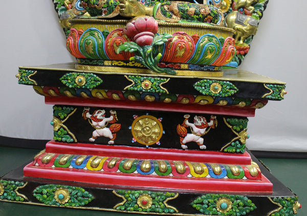 Magnificient Green Tara Gold Painted Statue on Wooden Throne 27.5"