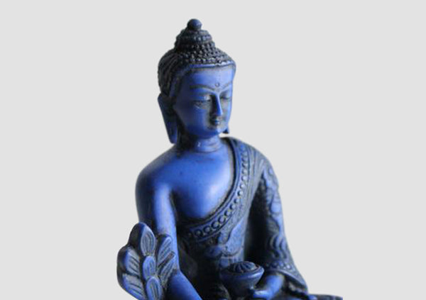 Dragon Carved Blue Medicine Buddha Resin Statue
