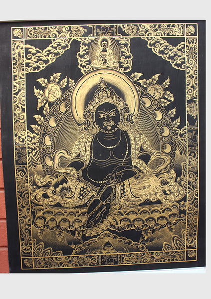 Black Jambala Single Deity Gold Tonned Thangka Painting