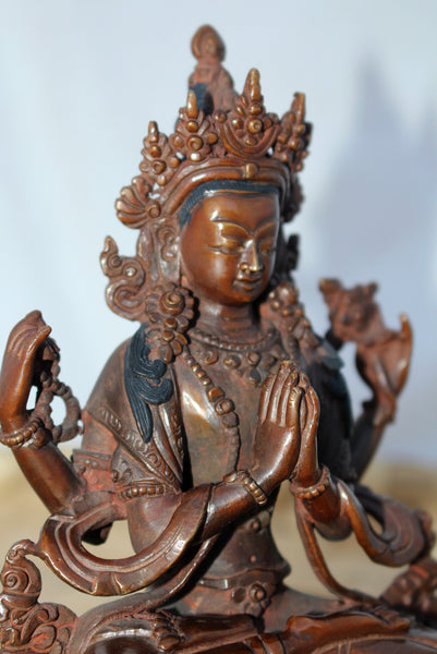 Chenrezig Copper Statue 5 inch