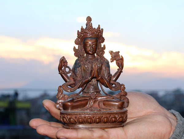 Chenrezig Copper Statue 5 inch