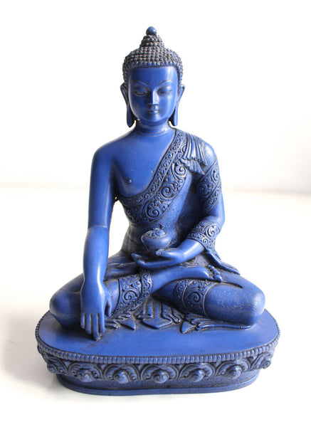 Lapis Toned Shakyamuni Resin Statue 9 Inch
