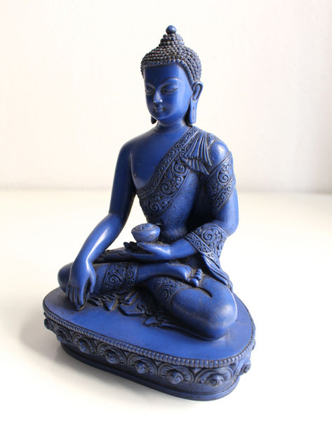 Lapis Toned Shakyamuni Resin Statue 9 Inch