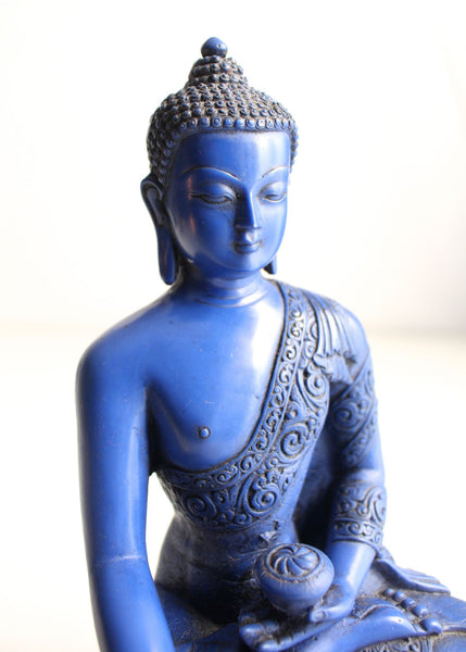 Lapis Toned Shakyamuni Resin Statue 9 Inch
