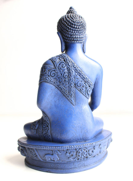 Lapis Toned Shakyamuni Resin Statue 9 Inch