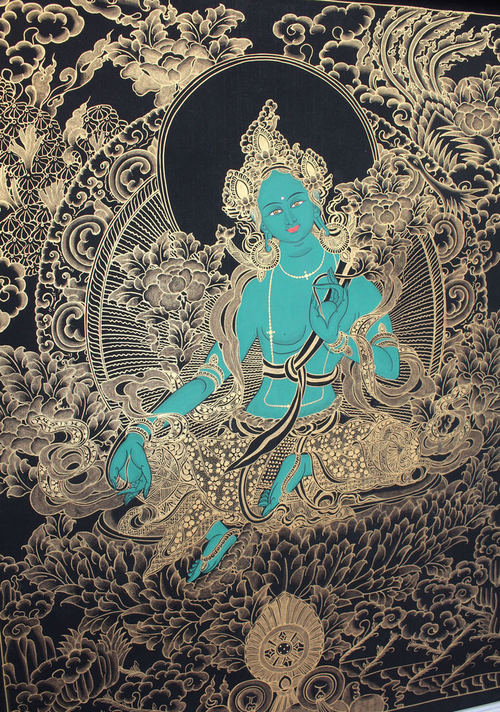 Gold Tone Green Tara Thangka