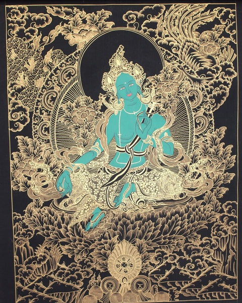 Gold Tone Green Tara Thangka