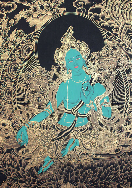 Gold Tone Green Tara Thangka