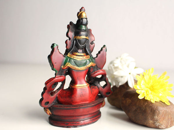 Resin Statue of Green Tara with Red Patina
