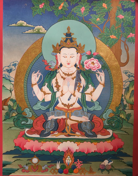 Tibetan thangka of Chenrezig 66x50cm