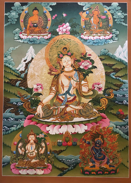 Heavenly Thangka of White Tara with Shakyamuni Buddha