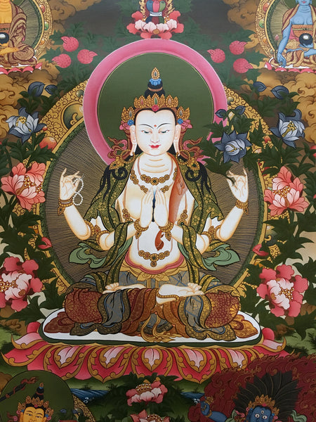 Chenrezig with Buddhas and Bodhisattvas Thangka