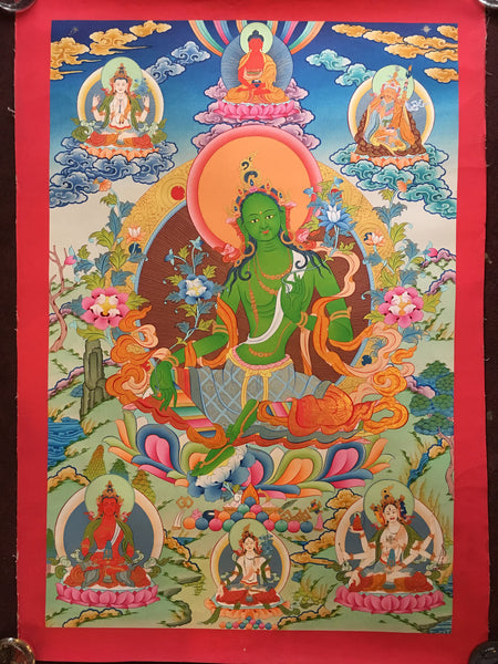 Thangka of Green Tara with Buddhas and Bodhisattvas