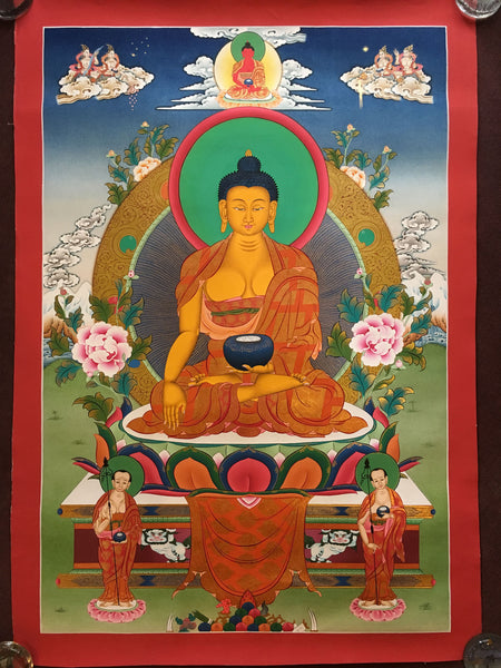 Thangka of Shakyamuni Buddha on a lion throne