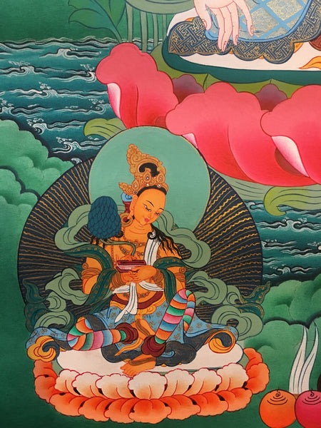 Mystical White Tara Thangka Painting with Panch Buddha