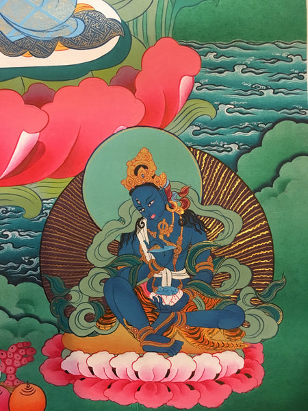 Mystical White Tara Thangka Painting with Panch Buddha