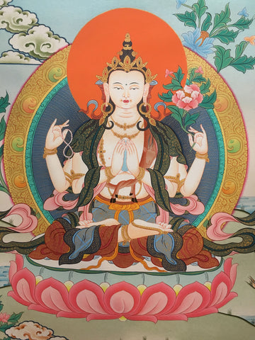 Majestic Chenrezig Thangka Painting