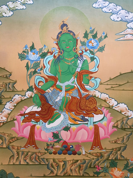 Green Tara Thangka-Cotton Canvas