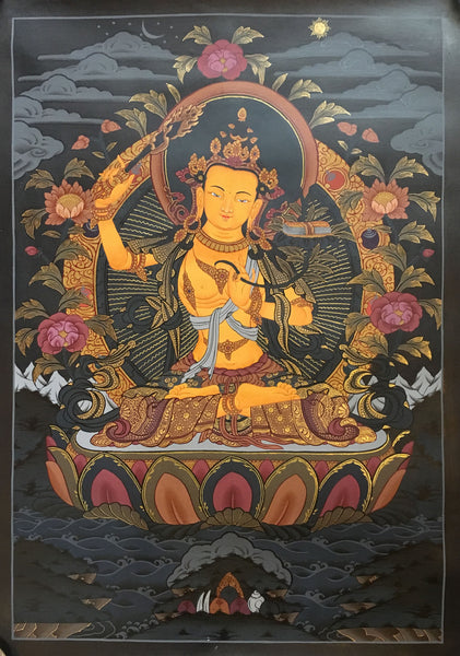 Manjushri Thangka on Dark Canvas