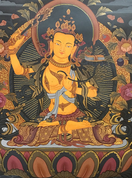 Manjushri Thangka on Dark Canvas
