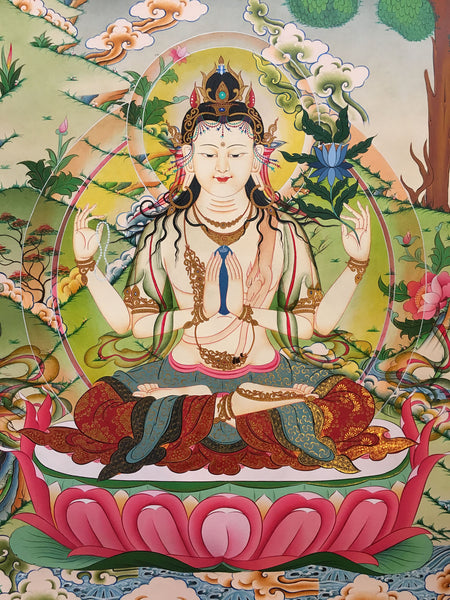 Traditional Chenrezig Thangka Painting 85X60cm