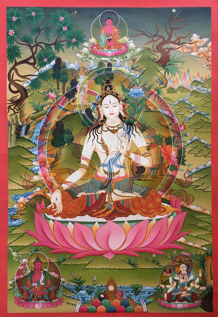 Vibrantly Colorful thangka of White Tara