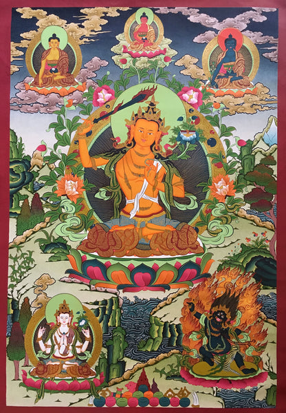 Manjushri Thangka with Buddha and Bodhisattvas
