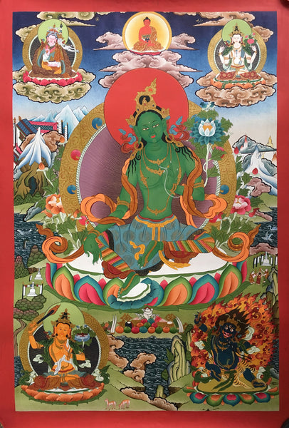 Masterpiece Green Tara Thangka with Bodhisattvas