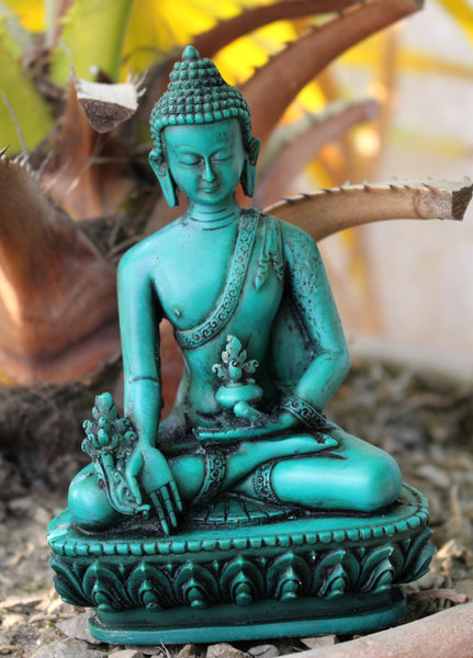 Green Medicine Buddha Resin Statue