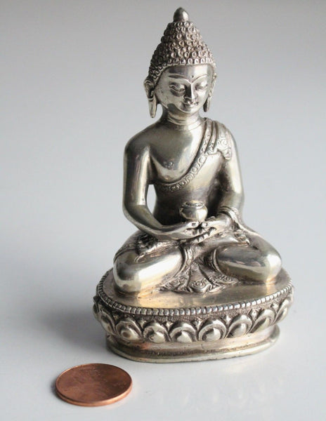 Silver Sterling Amitabha Buddha Statue 8.5cm
